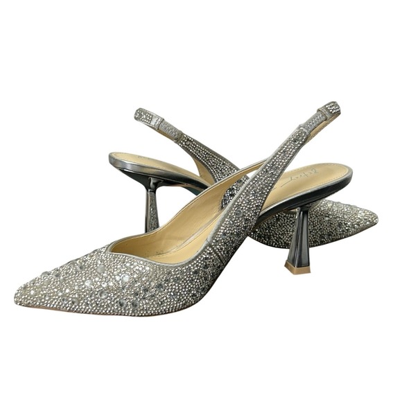 Betsey Johnson Clark Heels Silver Rhinestone Slingback Pumps Women's Size 7M - Picture 5 of 9